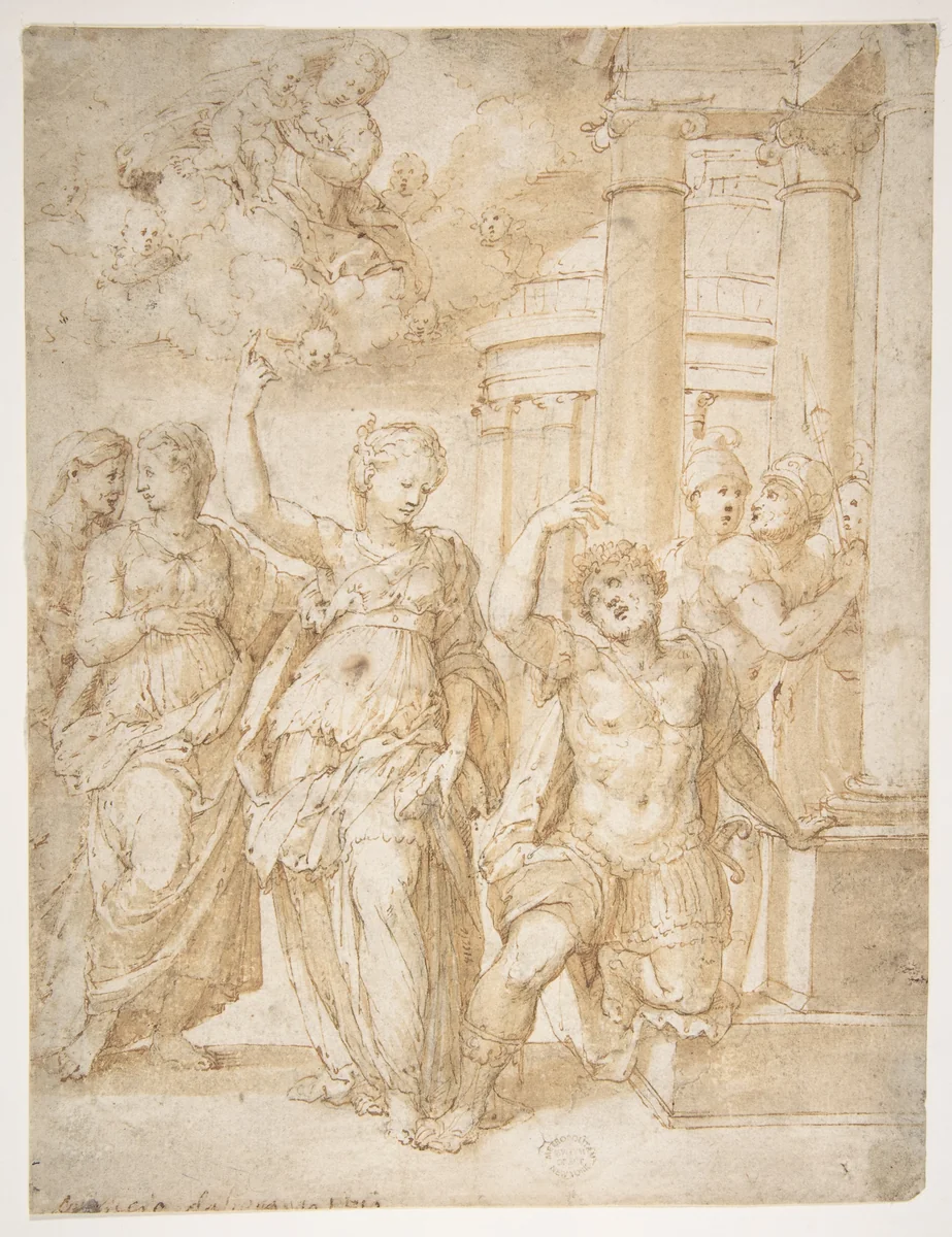 Sibyl Announcing the Birth of Christ to the Emperor Augustus by Bartolomeo Neroni, drawing, 1505-1571