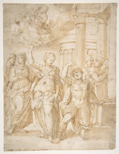 Sibyl Announcing the Birth of Christ to the Emperor Augustus by Bartolomeo Neroni, drawing, 1505-1571