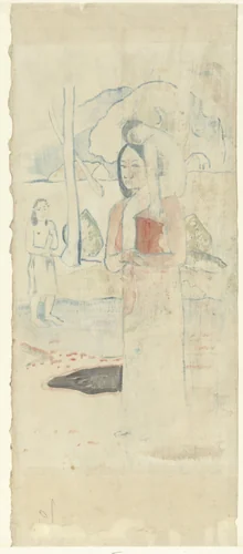 Maria met kind en vrouw met gevouwen handen by Paul Gauguin, print, 1894