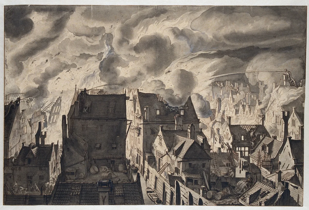 Brand aan de Elandsgracht by Jan van der Heyden, drawing, 1679-1690