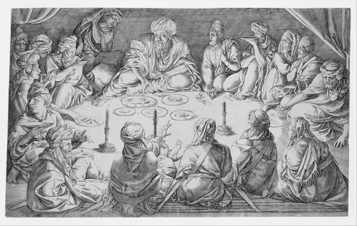 King Mulay Hasan and His Retinue at a Repast in Tunis by Jan Cornelisz Vermeyen, print, 1530-1540