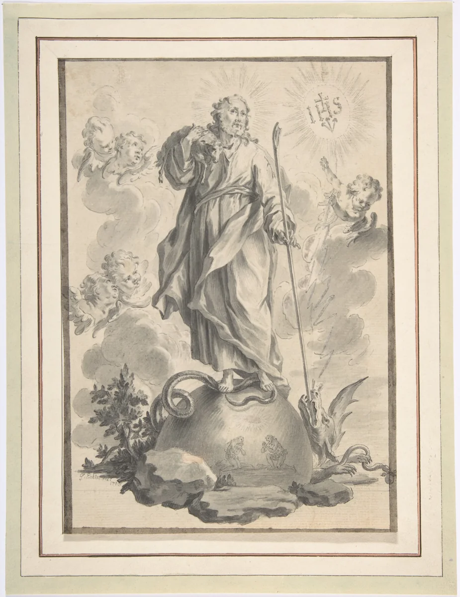 The Good Shepherd by Gottfried Eichler, drawing, 1715-1770