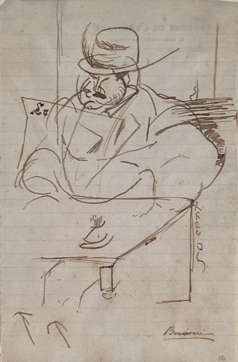 Man at a Café Table, Paris by Umberto Boccioni, drawing, 1911