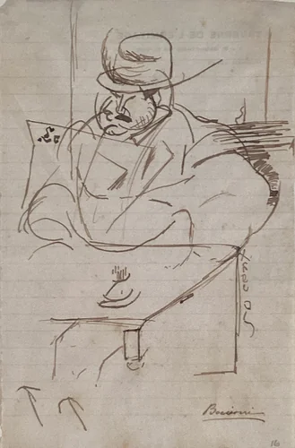 Man at a Café Table, Paris by Umberto Boccioni, drawing, 1911