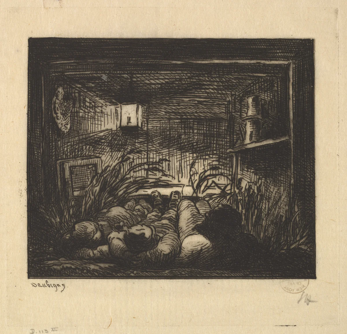 Sleeping on Board the Boat by Charles-François Daubigny, print, 1861