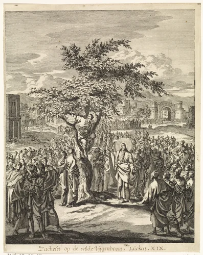 Zacheüs in de vijgenboom by Jan Luyken, print, 1708