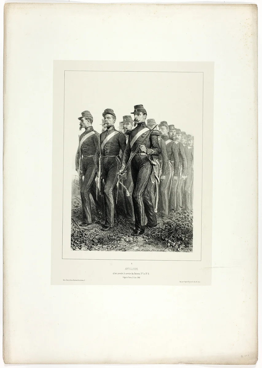 Artillery men, from Souvenirs d’Italie: Expédition de Rome by Denis Auguste Marie Raffet, print, 1858