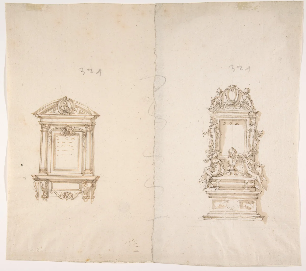 Two Designs for Memorial Tablets by anonymous, drawing, 1500-1599