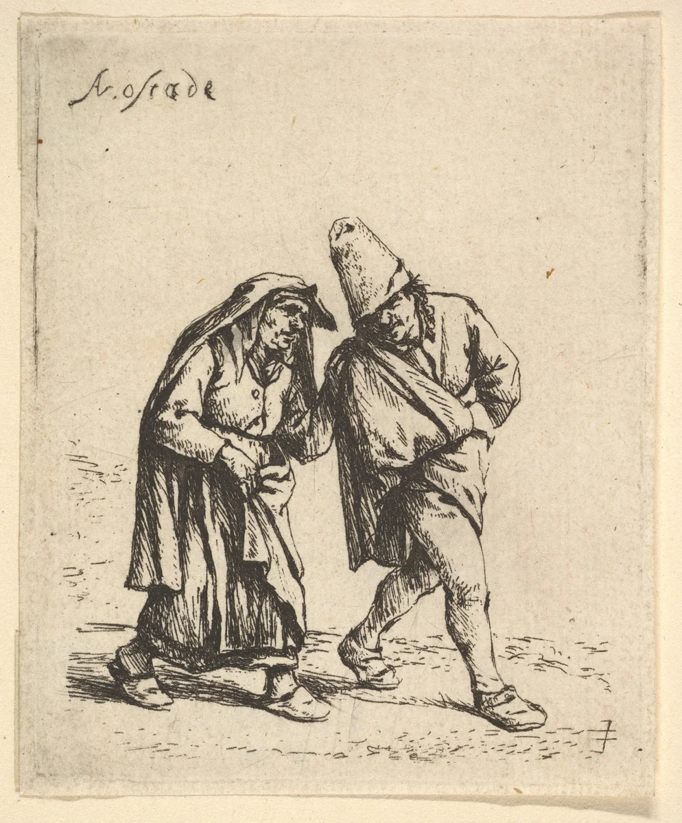 Man and Woman Walking by Adriaen van Ostade, print, 1610-1685