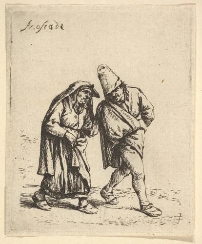 Man and Woman Walking by Adriaen van Ostade, print, 1610-1685