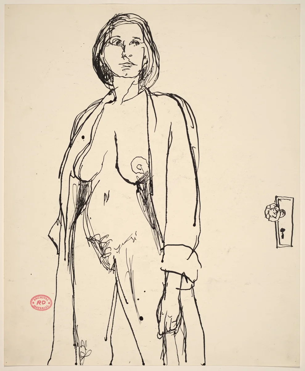 untitled [standing female nude with open robe] by Richard Diebenkorn, drawing, 1955-1967