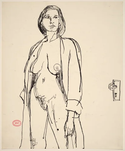 untitled [standing female nude with open robe] by Richard Diebenkorn, drawing, 1955-1967