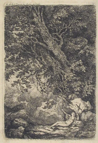 Female Saint in a Landscape by Etienne de Lavallée-Poussin, print, 1745-1793