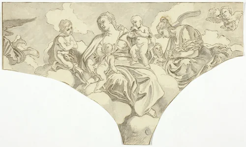 Spandrel Decoration with Seated Allegorical Female Figures of Charity and Obedience by Francesco Solimena, drawing, 1677-1747