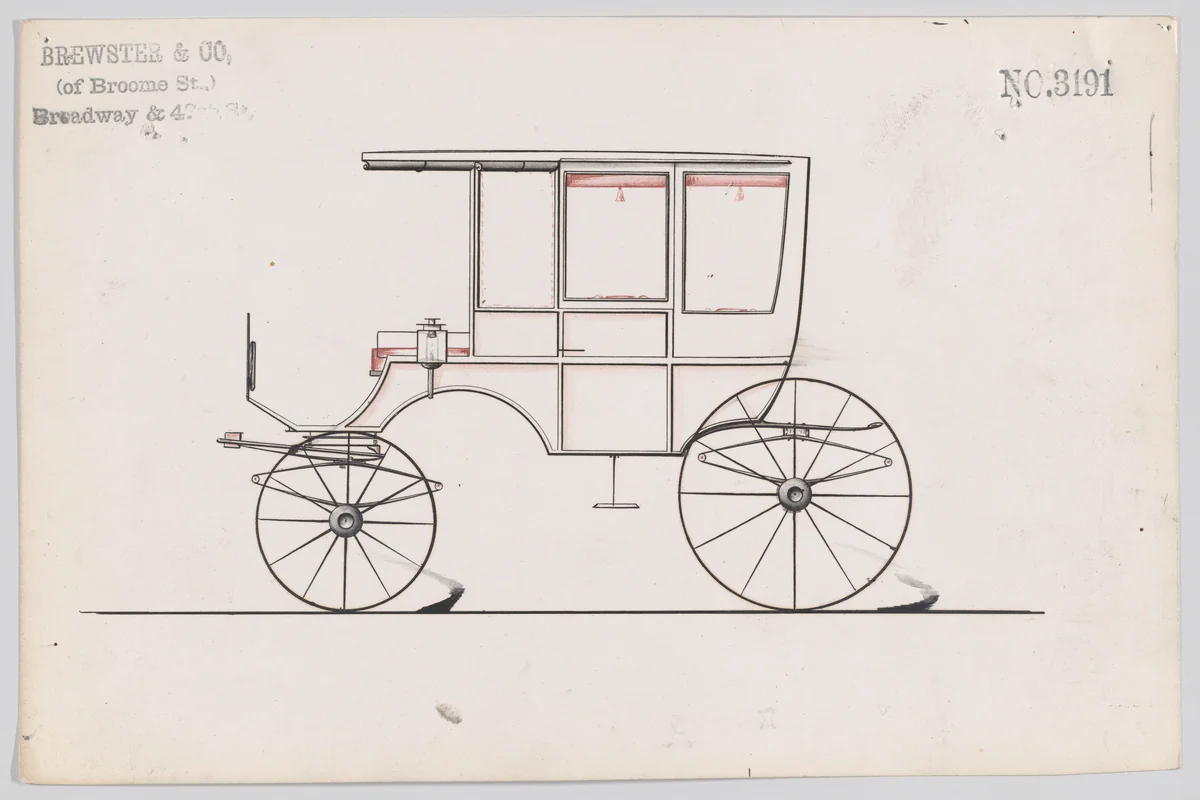 Design for 6 seat Rockaway, no. 3191 by Brewster & Co., drawing, 1876