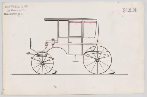 Design for 6 seat Rockaway, no. 3191 by Brewster & Co., drawing, 1876