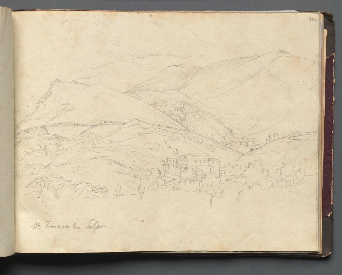 Album with Views of Rome and Surroundings, Landscape Studies, page 34a: "St. Francesco" by Franz Nadorp, book, 1830-1870