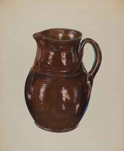 Economy Redware Pitcher by Ralph Atkinson, index of american design, 1937
