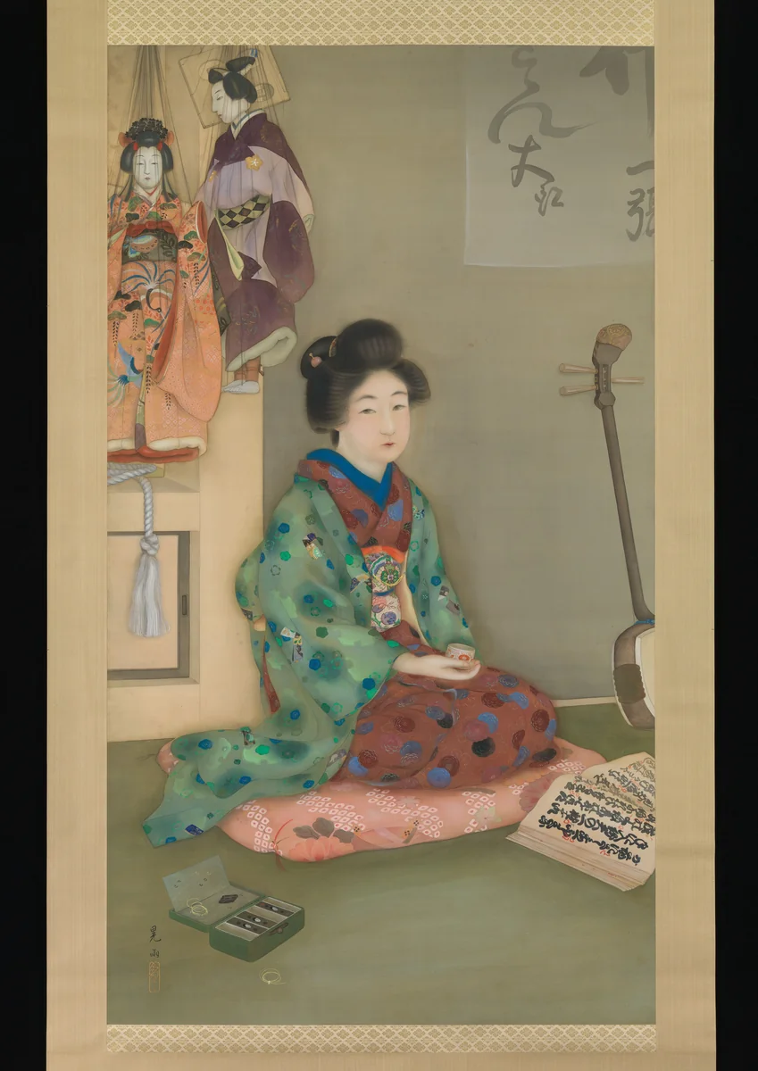 Female Chanter for Jōruri Puppet Theater by Arai Kōu, painting, 1912-1926