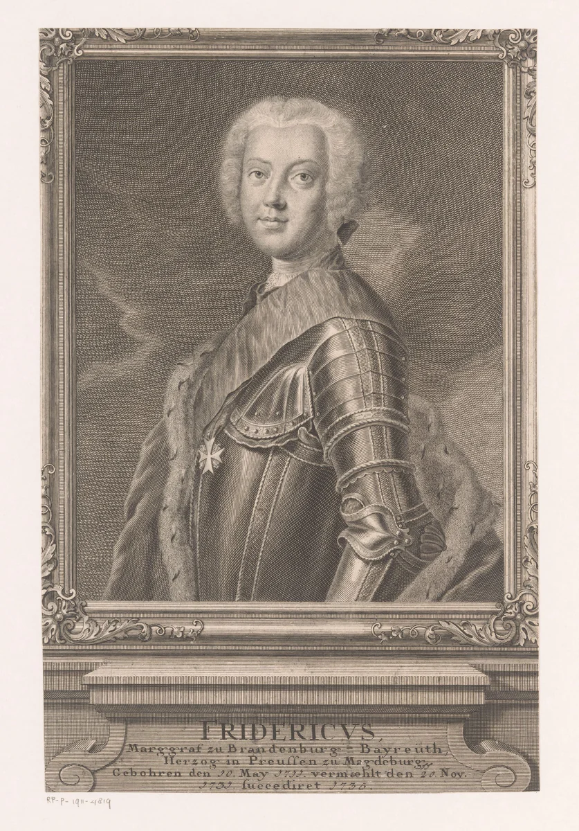 Portret van Friedrich III von Brandenburg-Bayreuth by Johann Wilhelm Windter, print, 1744