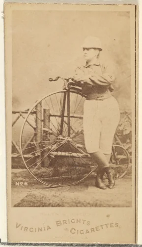 Card 6, from the Girl Cyclists series (N49) for Virginia Brights Cigarettes by Allen & Ginter, photograph, 1887