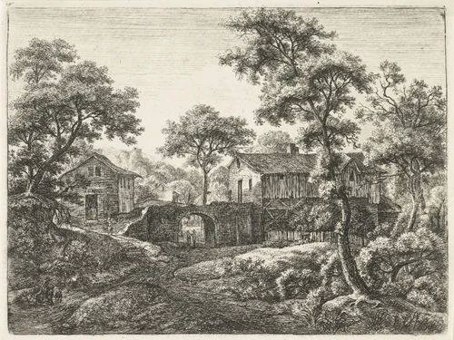 Toegangspoort van een dorp by Anthonie Waterloo, print, 1630-1663
