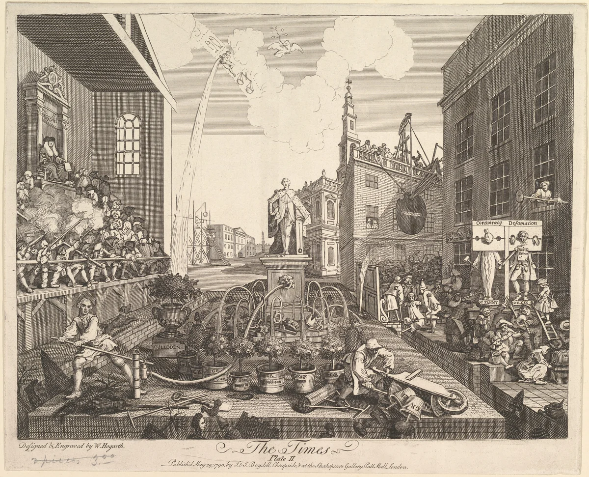The Times, Plate 2 by William Hogarth, print, 1790