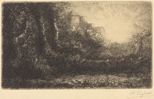 View of a Chateau (Chateau de Poillet) by Alphonse Legros, print, 1837-1911