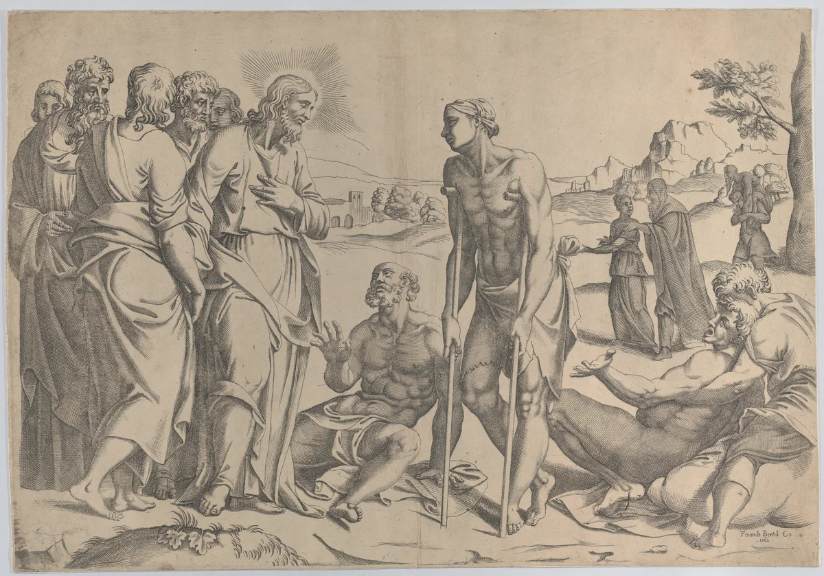 Christ healing the sick by anonymous, print, 1566