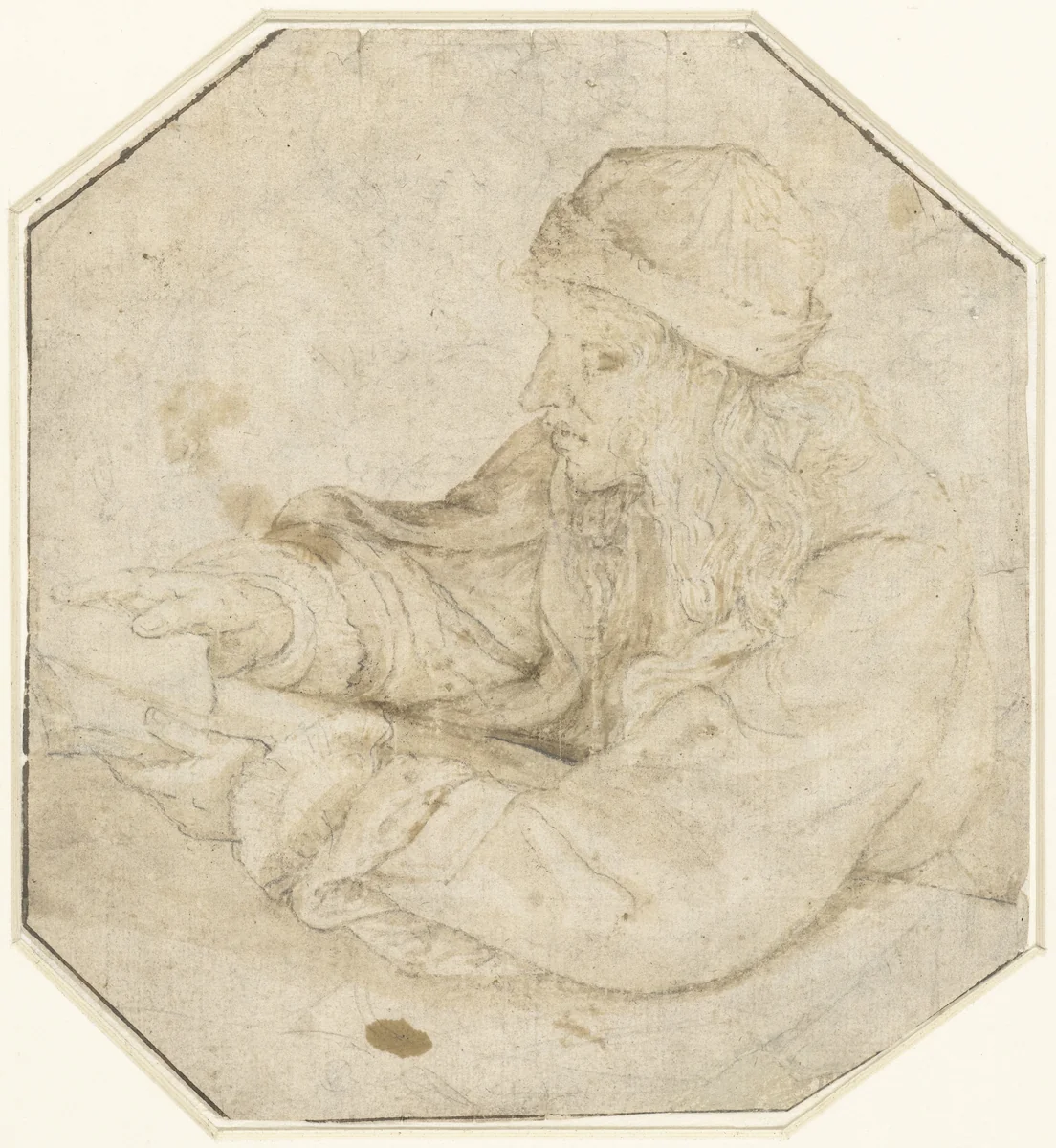 Jonge man lezend aan een tafel by anonymous, drawing, 1600-1699