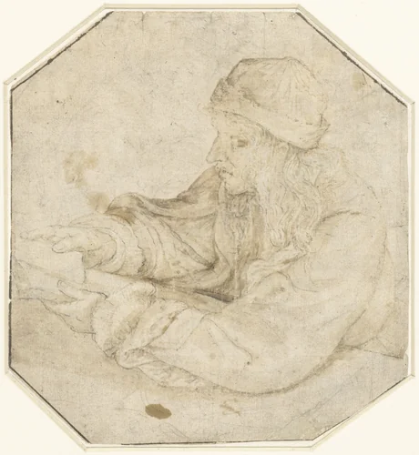 Jonge man lezend aan een tafel by anonymous, drawing, 1600-1699