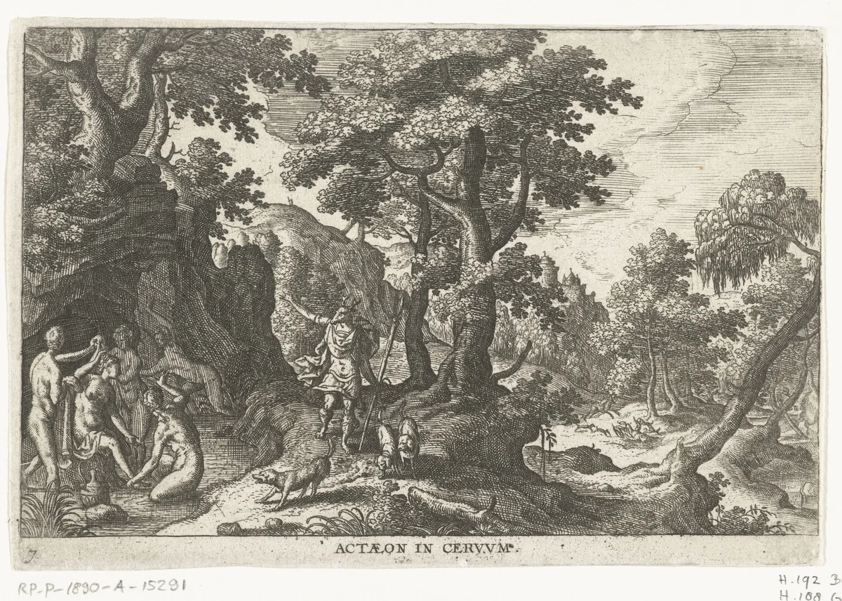 Diana en Actaeon by anonymous, print, 1550-1650