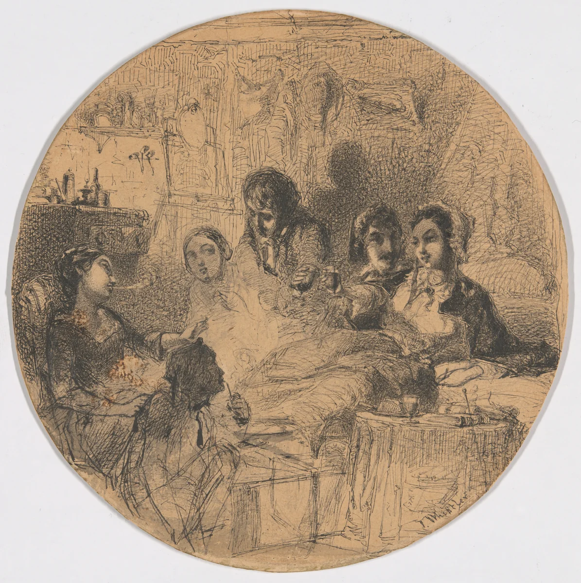 Scene from Bohemian Life by James McNeill Whistler, drawing, 1855-1857