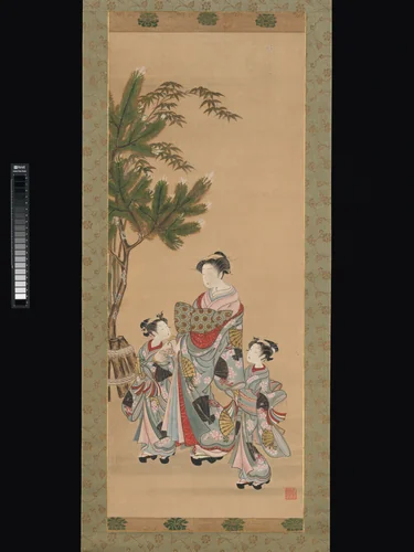 Courtesan and Two Attendants on New Year's Day by Isoda Koryūsai, painting, 1780-1789
