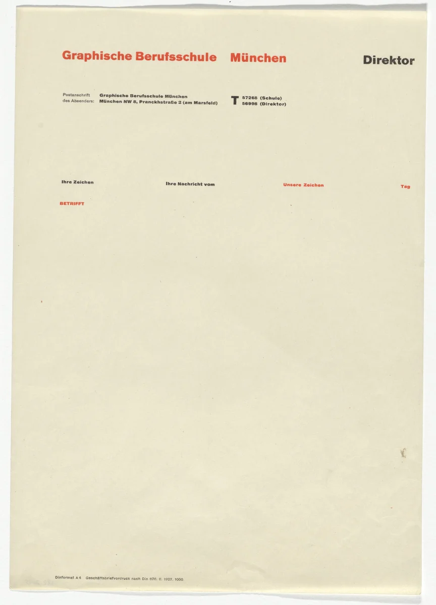 Graphische Berufsschule München (Graphic Professional School Munich) letterhead by Jan Tschichold, design, 1927