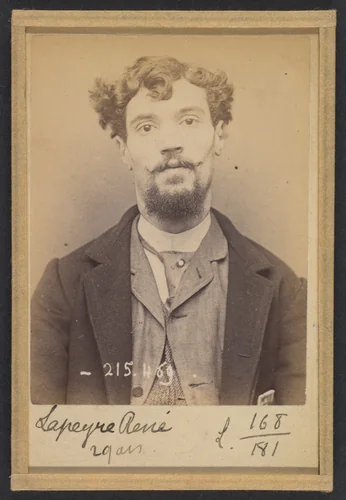 Lapeyre. Louis, Pierre. 29 ans. né à Rodez (Aveyron). Employé. Anarchiste. 10/3/94. by Alphonse Bertillon, photograph, 1894