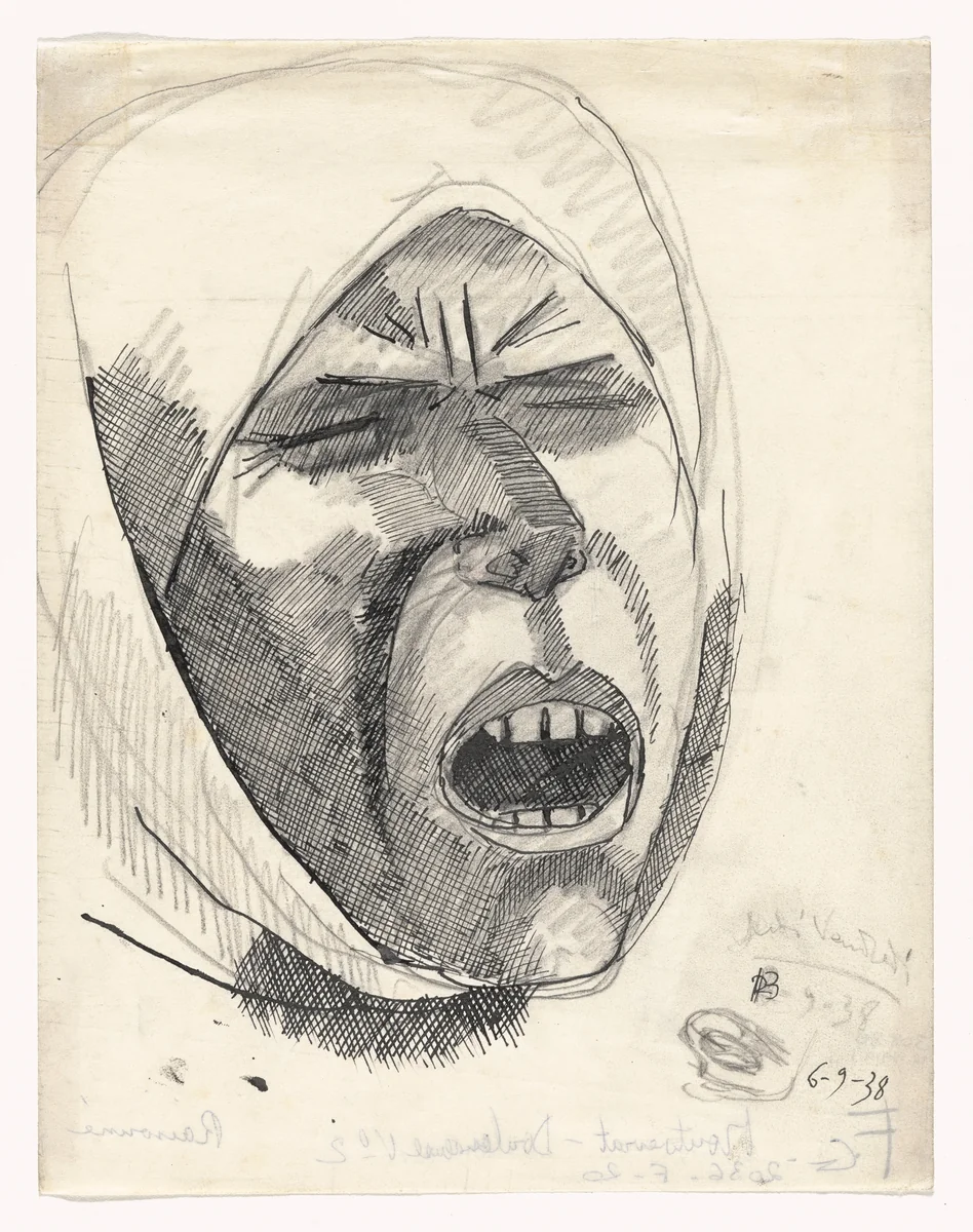 Head of Montserrat Grieving No. 2 by Julio González, drawing, 1938
