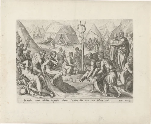 Oprichting van de koperen slang by Johann Sadeler, print, 1579