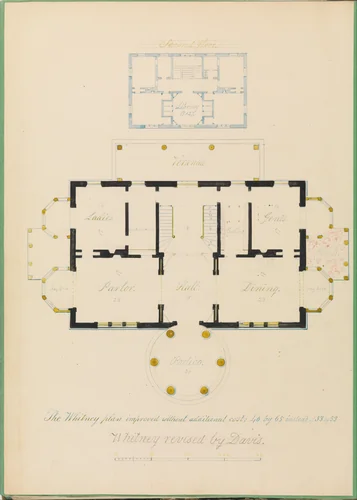 House for Henry Whitney, New Haven, Connecticut (revised plan) by Alexander Jackson Davis, drawing, 1831-1841