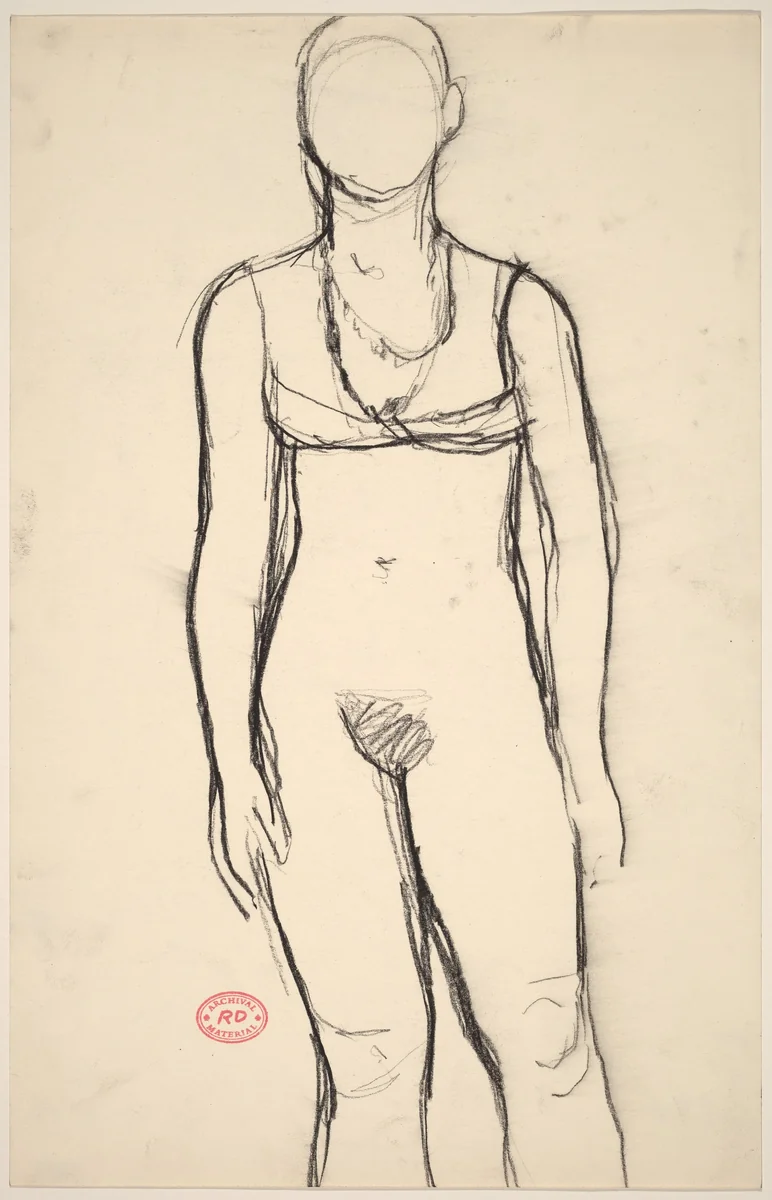 Untitled [standing nude in bra and necklaces] by Richard Diebenkorn, drawing, 1955-1967