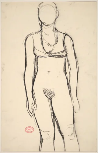 Untitled [standing nude in bra and necklaces] by Richard Diebenkorn, drawing, 1955-1967