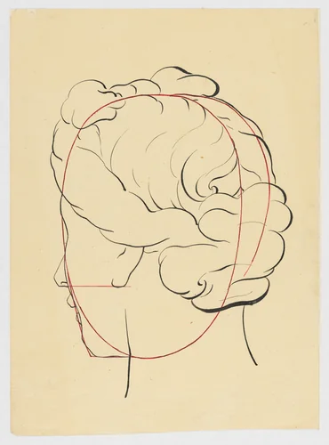 Schematic female head, seen from behind by anonymous, drawing, 1750-1850