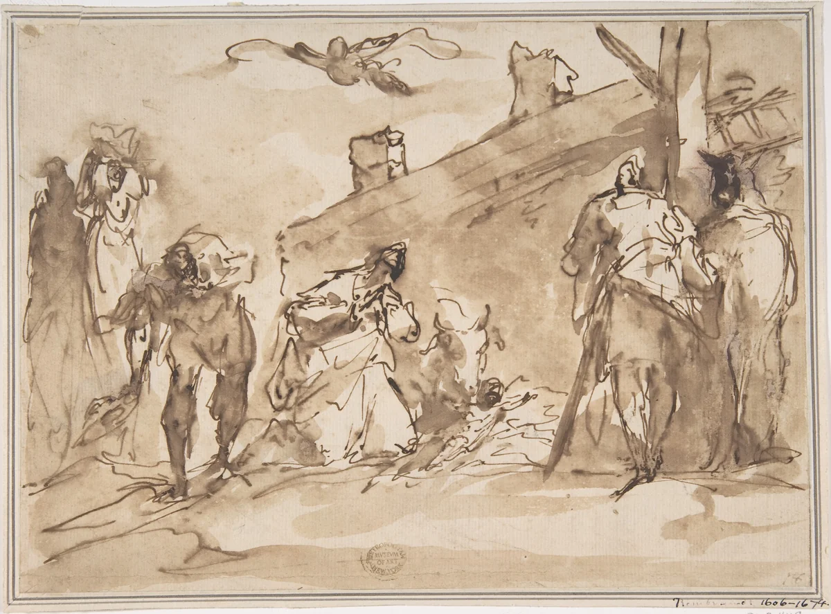Sketch for Adoration of the Kings by anonymous, drawing, 1600-1625