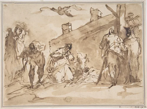 Sketch for Adoration of the Kings by anonymous, drawing, 1600-1625