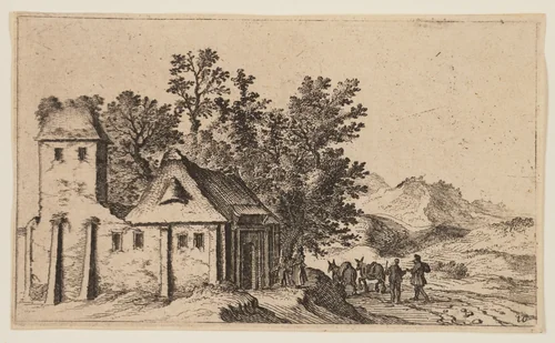 Farm before Trees in Hilly Country, from Twelve Landscapes by Gillis van Scheyndel, print, 1605-1650