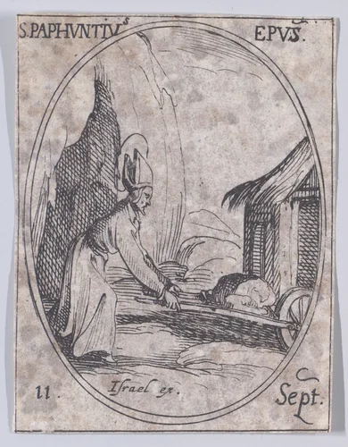 S. Paphnuce, évêque (St. Paphnutius, Bishop), September 11th, from "Les Images De Tous Les Saincts et Saintes de L'Année" (Images of All of the Saints and Religious Events of the Year) by Jacques Callot, print, 1636