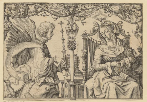 Annunciatie by Unknown, print, 1480-1536
