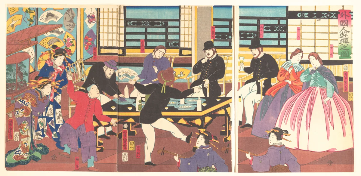 Foreigners Enjoying a Party (Gaikokujin yūkyō no zu) by Utagawa Yoshitora (歌川芳虎), print, 1861