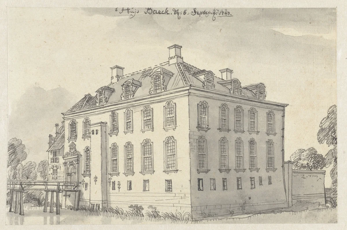 Het Huis Baeck by Jan de Beijer, drawing, 1743