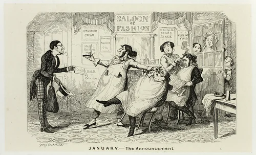 January - The Announcement from George Cruikshank's Steel Etchings to The Comic Almanacks: 1835-1853 by George Cruikshank, print, 1840